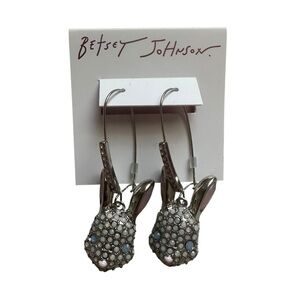Betsey Johnson Silver and Pink Bunny Earrings